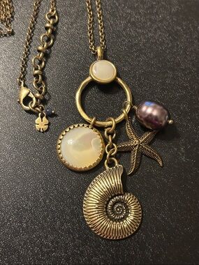 Sea Charm Necklace with Starfish Nautilus Shell Mother Of Pearl Discs & Pearl